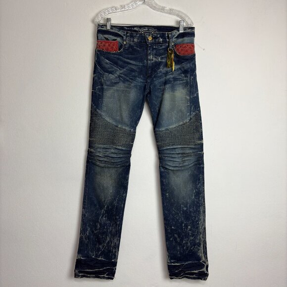 Robin's Jean Women's VTG Biker Wings Swarovski Crystal Red Low Rise Jeans Sz 32 - Picture 2 of 11